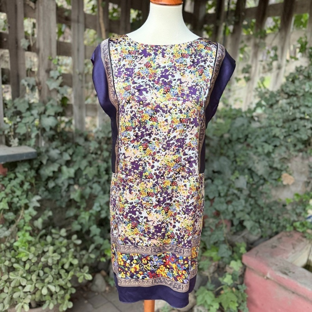 Vintage Di Seta Royal Purple Floral Shift Dress 4 Mulberry Silk Retro 60s Mod